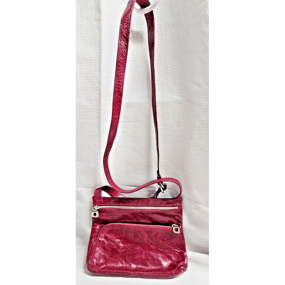 Hobo the Original Plum Colored doubt zip front Leather Crossbody 10"X8"X1"